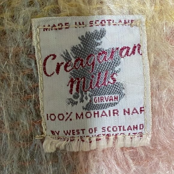Vintage Creagaran Mills 100% Mohair plaid scarf made in Scotland yellow red - Picture 6 of 8